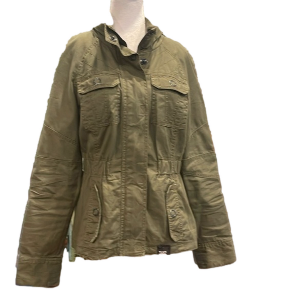 ONLY Army Green Utility Canvas Jacket w/ Hood | Drawstring Waist | M